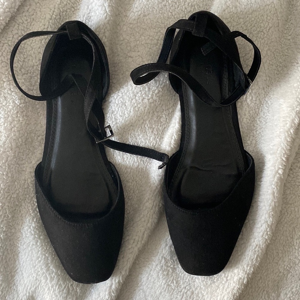 ASOS ankle strap black suede flats